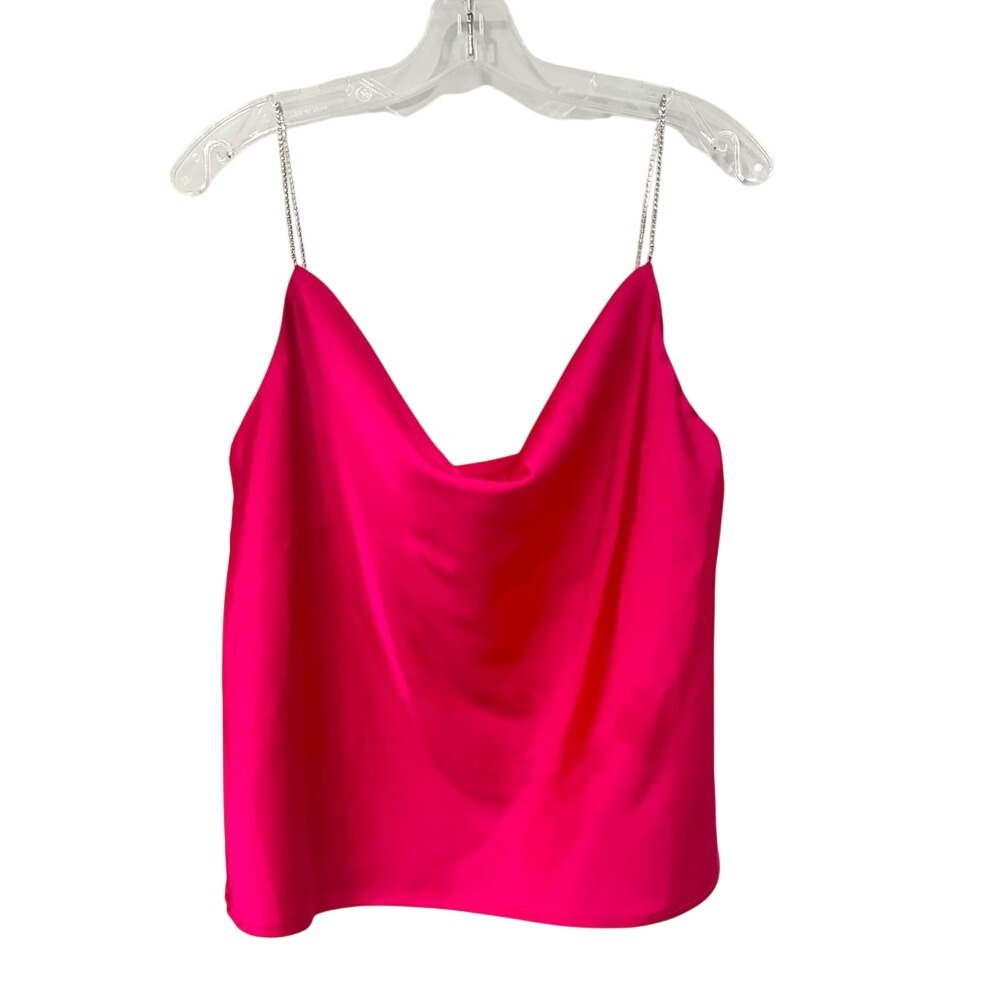 House of Harlow Satin Camisole‎ Rhinestone Straps Women's M Fuschia Dainty Party